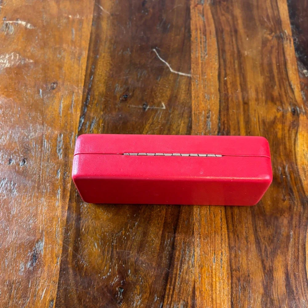Carolina Herrera Red Hard Clamshell Eyeglass Case Black Velvet Lining Logo